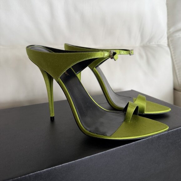 NEW SAINT LAURENT Dive Sandal Heels Pea Green SZ 40 - Picture 6 of 9